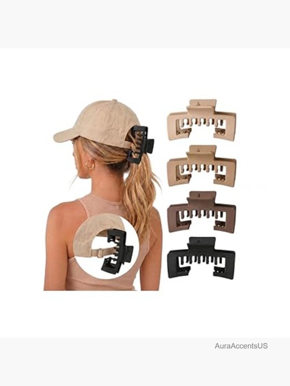 Hat-Friendly Hair Claws for Baseball Caps Non-Slip Strong Hold 4 Pcs